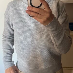 Zella Gray waffle Textured Pullover Sweatshirt with Thumb Holes